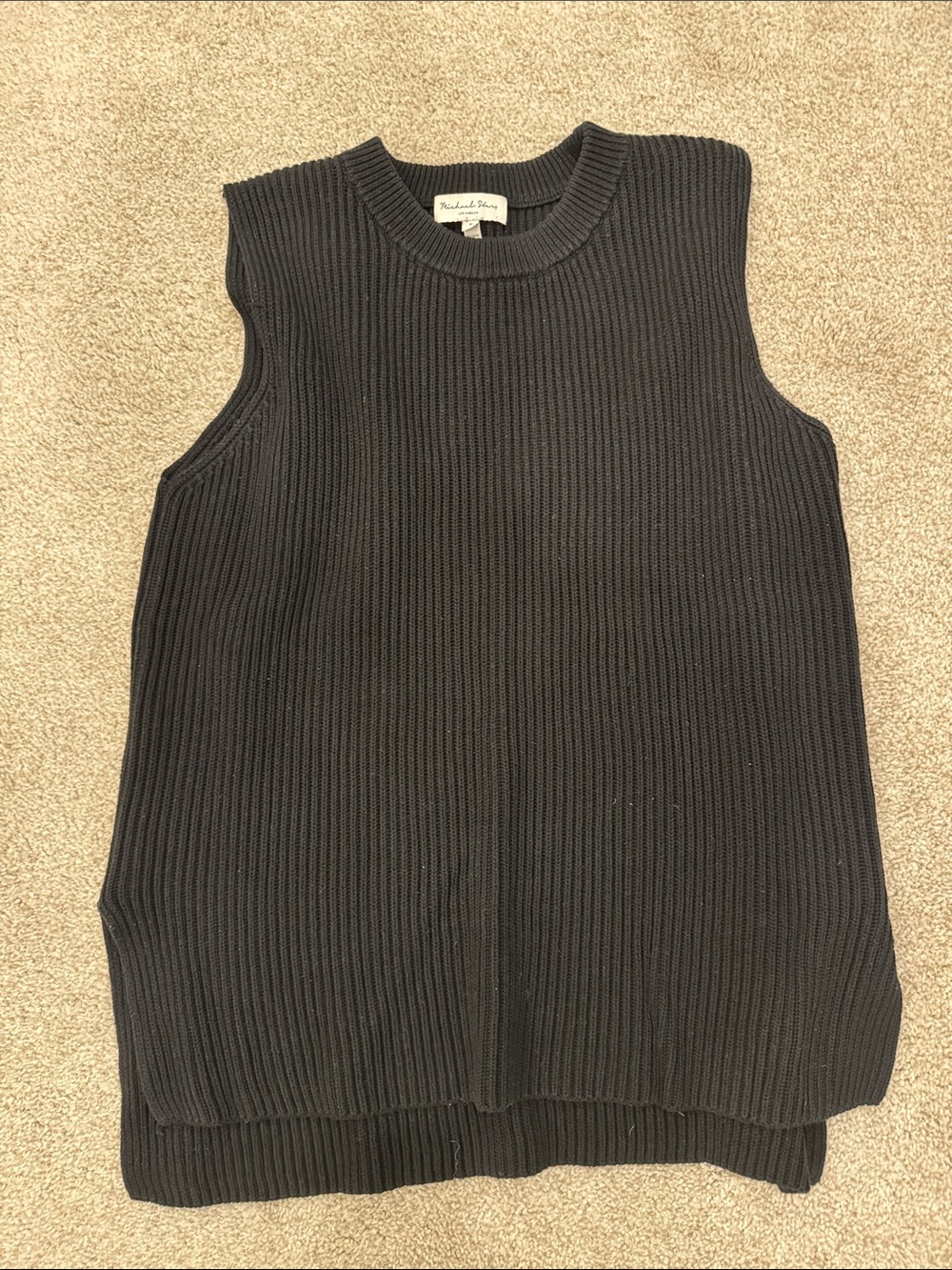 Michael Stars Black Ribbed Knit Sleeveless Crewneck Sweater